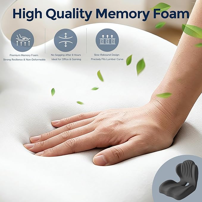 Seat Cushion for Office Chair and Car, L-Shaped Ergonomic Seat Cushions,Memory Foam Orthopedic Cushion with Coccyx Hollow,Lumbar Support & Tailbone Pain Relief for Car, Truck, Home,Gaming Chair,Gray