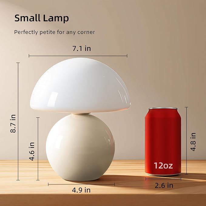 Mushroom Lamp Table Lamp for Bedroom,Desk Bedside Small Lamps for Living Room Night Stands,Mushroom Decor Cute Mini Modern Mid Century Lamps,Unique Aesthetic Home Living Room Decor(White)
