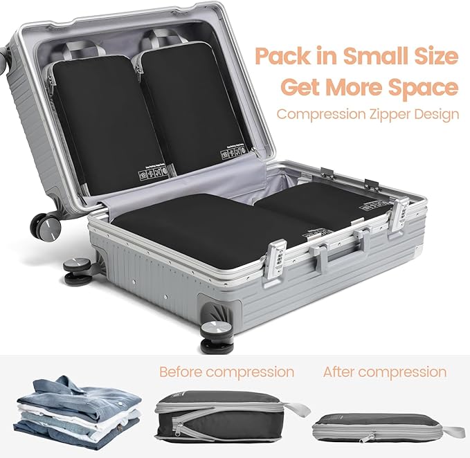 Cambond Compression Packing Cubes for Travel - Lightweight Expandable Travel Bags Luggage Organizers Travel Essentials Compression Cubes for Travel Space Saver for Carry on Suitcases Organizer
