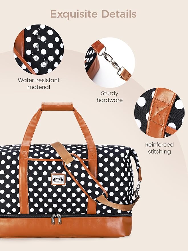 Travel Duffle Bag, Weekender Bags for Women Carry On Travel Bag Overnight Bag with Shoe Compartment Toiletry Bag, Large Weekend Tote Bag Gym Bag Hospital Bag for Labor and Delivery 50L, Dots