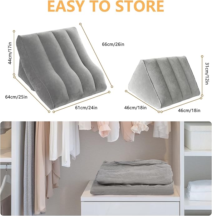 Inflatable Wedge Pillow Set for Sleeping, Bed Wedge Pillow Set for Travel, Post Surgery Wedge Pillow for After Surgery, Knee & Back Pain, Acid Reflux, GERD, Anti Snoring and Heartburn