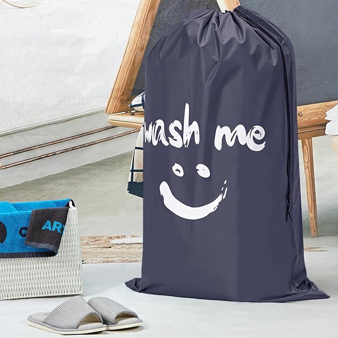 HOMEST 2 Pack XL Wash Me Travel Laundry Bag, Dirty Clothes Organizer, Large Enough to Hold 4 Loads of Laundry, Easy Fit a Laundry Hamper or Basket, Grey