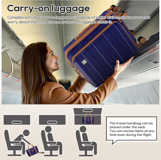 imiomo Carry on Luggage Airline Approved with Front Pocket and USB Port, Hard Shell 20 Inch Travel Carry-on Suitcase with Spinner Wheels and TSA Lock, Navy