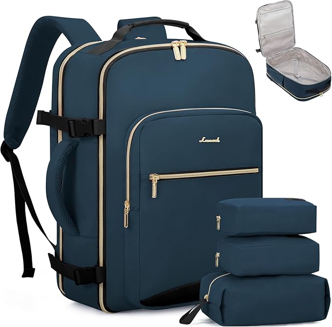 LOVEVOOK Travel Backpack for Women & Men 40L,Airline Approved Carry On Backpack Travel Essentials,TSA Carry on Luggage,Waterproof Personal Item Travel Bag,Suitcase with 3 Cubes,Dark blue green-Black