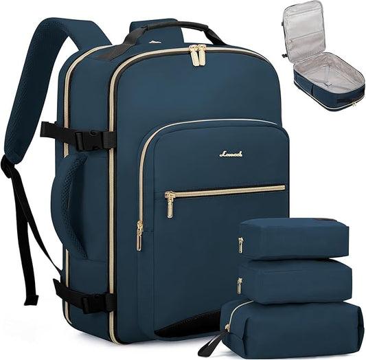 LOVEVOOK Travel Backpack for Women & Men 40L,Airline Approved Carry On Backpack Travel Essentials,TSA Carry on Luggage,Waterproof Personal Item Travel Bag,Suitcase with 3 Cubes,Dark blue green-Black