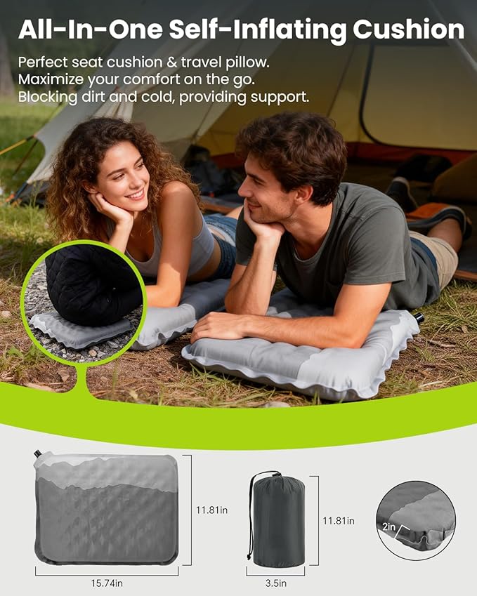 Stadium Seat Cushion Self-Inflating - Portable, Lightweight, Waterproof Inflatable Seat Cushion Foam Pad for Bleacher Seat, Airplane Travel, Car, Office Chair, Sports Events, Outdoor Camping