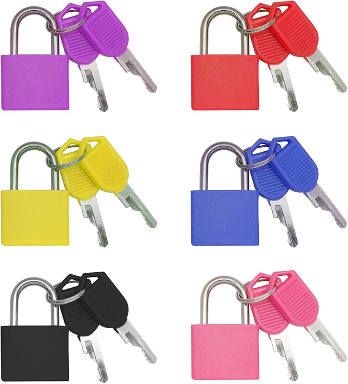 Bonsicoky 6 Pack Suitcase Locks with Keys - Multicolor Metal Luggage Padlocks - Mini Keyed Padlocks for Suitcase, Backpack, Boxes, Travel Bags, Locker