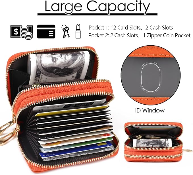 imeetu RFID Credit Card Holder, Small Leather Zipper Card Case Wallet for Women