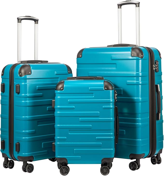 Coolife Hardside Luggage 3 Piece Set with TSA Lock, Spinner Wheels, Telescopic Handle, Lightweight Travel Suitcases (Lake Blue, 3 piece set)