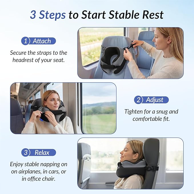 ZIKEE Ergonomic Travel Neck Pillow for Airplane, Dual-Hold Design to Stabilize Head and Neck on Flights, Ear-Free Memory Foam Airplane Travel Pillow, Quality Carrying Case, Breathable & Washable Cover