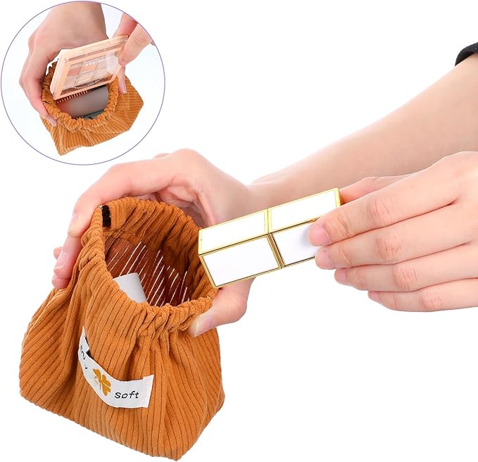 JIEYAO 6Pcs Corduroy Makeup Bags, Elastic Hair Tie Organizer Multicolor Storage Bag Daily Travel Organizer Bag Travel Makeup Pouch Portable Cosmetic Accessories Storage Multipurpose Pouches for Women