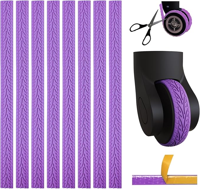 Upgraded Version 8Pcs Silicone Luggage Wheel Covers,Silent Noise Reduction Shock Protector for Spinner Wheel Suitcases & Office Chair Casters,Universal Fit (Purple,Sports Car Style)