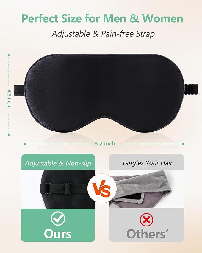 BeeVines 100% Real Mulberry Silk 2 Pack Sleep Mask, Pure Silk Eye Masks with Adjustable Strap for Sleeping, 100% Block Light Eye Shade Cover, Reduces Puffy Eyes Traveling Gifts(Black & Ruby Purple)