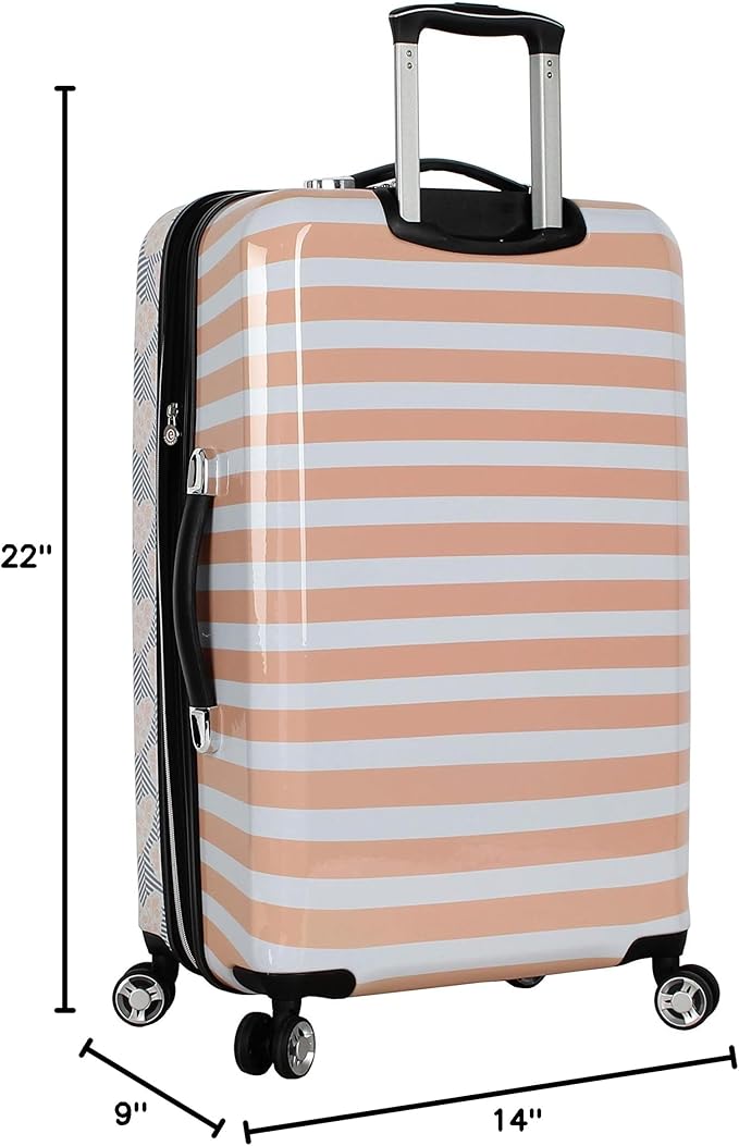 Betsey Johnson Designer 20 Inch Carry On - Expandable (ABS + PC) Hardside Luggage - Lightweight Durable Suitcase With 8-Rolling Spinner Wheels for Women (Chevron Hearts)
