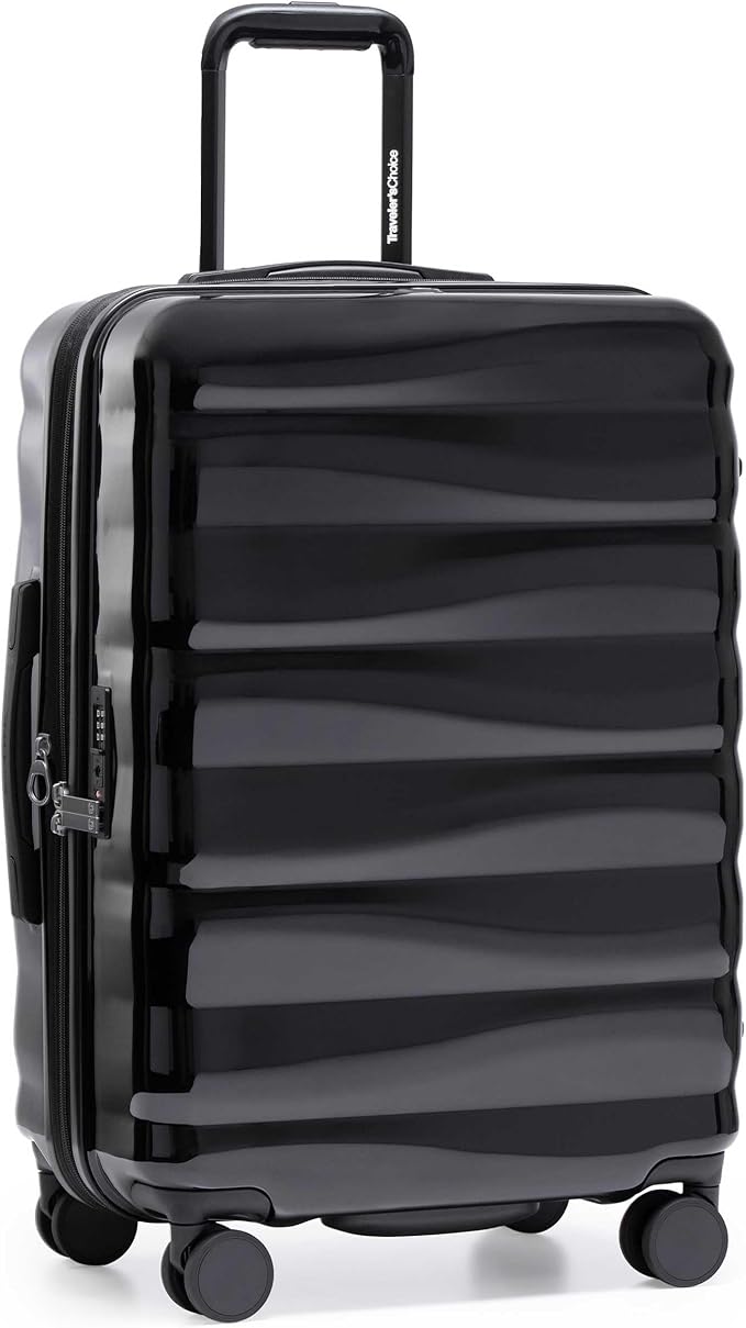 Traveler's Choice Edinburgh II Hardside Spinner Luggage, TSA Lock, Black, 25" Medium