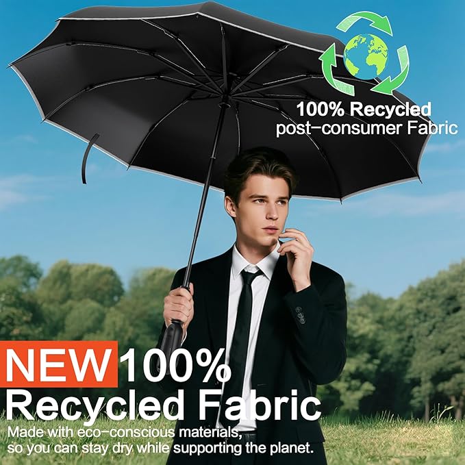 Windproof Compact Travel Umbrella,Large Strong but Light Portable and Automatic Folding Rain Umbrella, small inverted for travel size