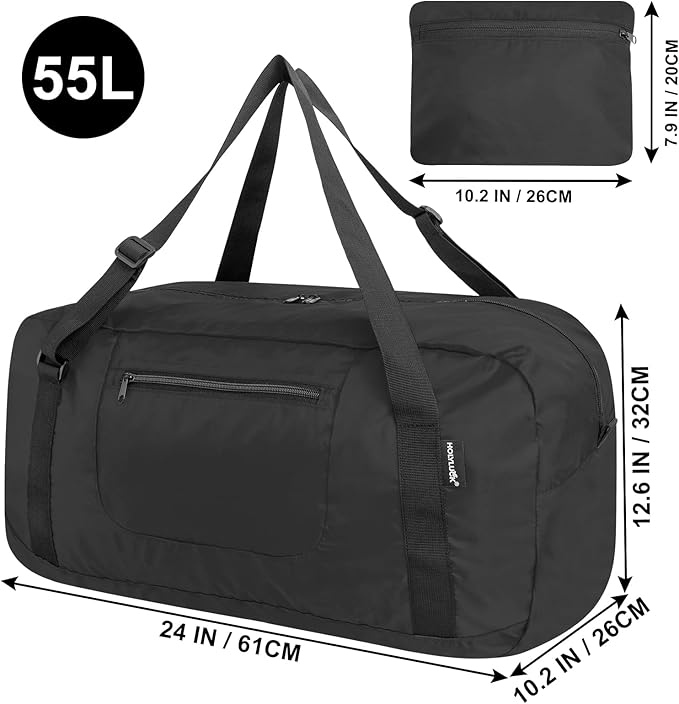 HOLYLUCK Foldable Travel Duffel Bag For Women & Men Luggage Great for Gym -55L, black