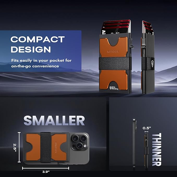 RUNBOX Slim Card Holder Wallet for Men, Minimalist RFID Blocking Wallet with Pop-Up Function, Ultra-Thin Design, Metal Business Card Cases holds 6+6 Cards, Gifts for Men, Men's Accessories