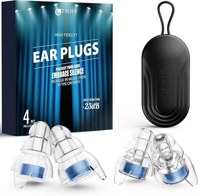 High Fidelity Concert Ear Plugs, Noise Cancelling Silicone Ear Plugs 2 Pairs Great for Concerts Loud Music, Musicians, Motorcycles, Airplanes, Raves, Hearing Protection -23 dB
