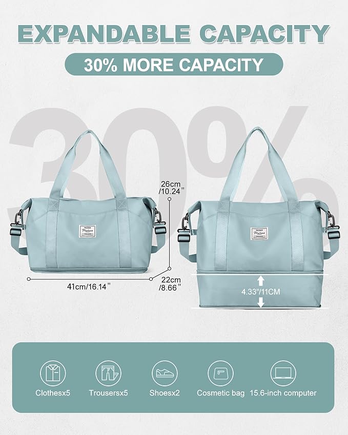 Travel Duffel Bag, Sports Tote Gym Bag, Shoulder Weekender Overnight Bag for Women