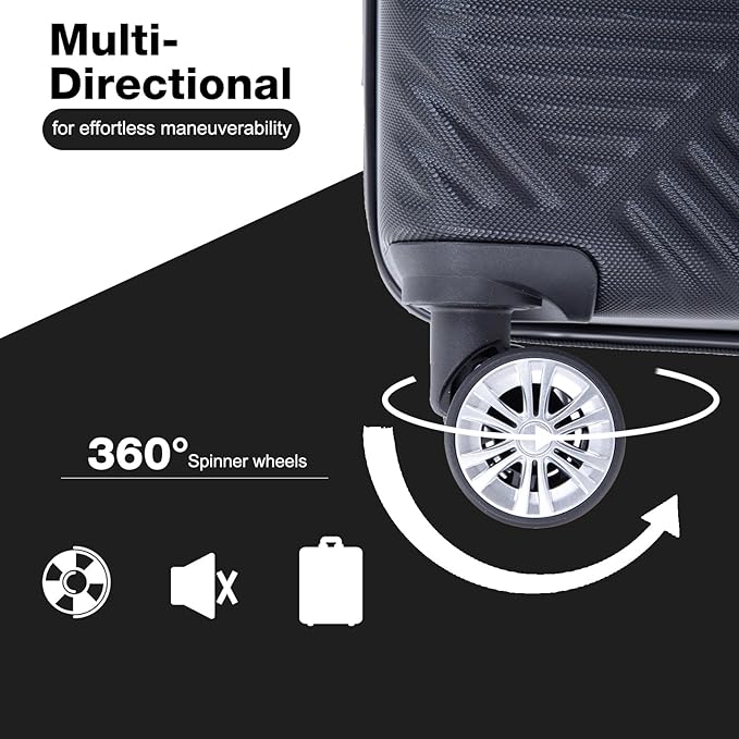 2 Piece Carry on Luggage Set, Airline Approved 20 Inch Luggage with Cosmetic Case HardShell Suitcase with Spinner Wheels, Lightweight Durable Hardside Suitcases Set, Dark Black