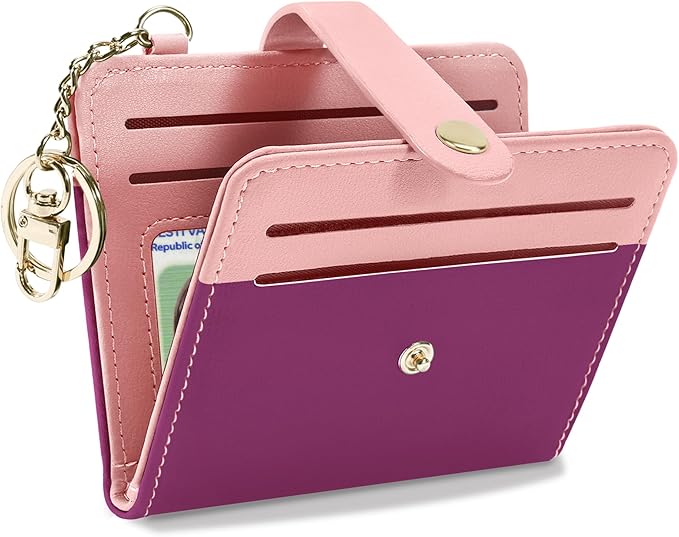 Airkit Small Wallets Woman RFID Blocking Leather Credit Card Holder - with ID Window - Card Wallets for Women - with Zipper Coin Purse - Keychain Wallet