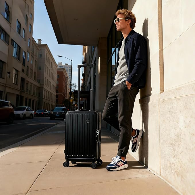 20 inch Carry on Luggage with wheels Airline Approved, Carry on Suitcases with Wheels, Hard Shell Carry on Luggage Top Open Design, Expandable Suitcase with Cup Holder and Spinner wheels.
