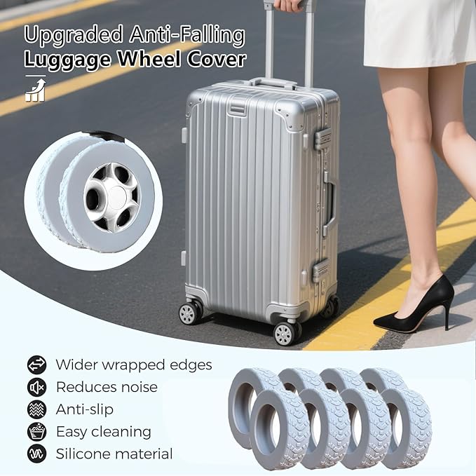 Luggage Wheel Covers, Luggage Wheel Protector Covers for 2-2.4 inches Wheels Suitcases，Anti-Scratch & Noise Reduction Design, Silicone MaterialDurable Travel Case Accessories (8, Grey)