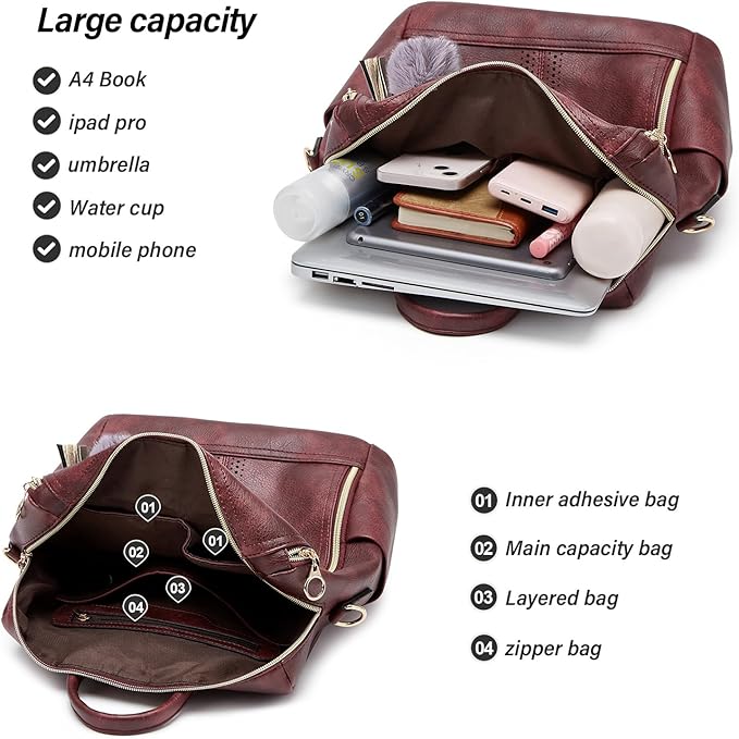 Makes Backpack Purse for Women PU Leather Travel Satchel Handbag Convertible Design Bag with Purse