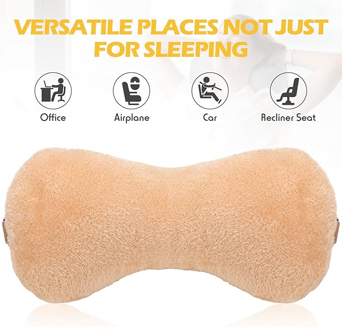 1 Pc Neck Pillow for Recliner Headrest Pillow Bone Shaped Chair Plush with Adjustable Strap Neck Support and Pain Relief Curve Head Cushion for Car Travel Airplane (Coffee)