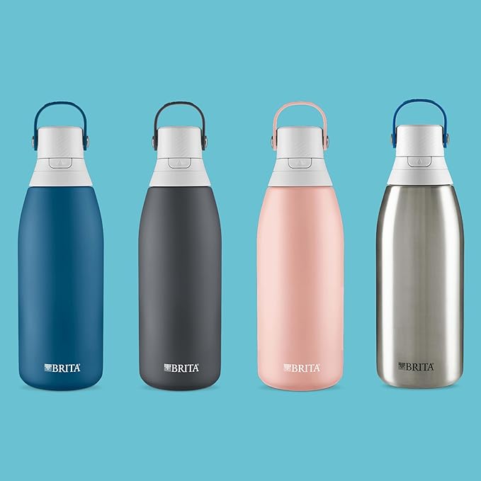 Brita Stainless Steel Premium Filtering Water Bottle, BPA-Free, Reusable, Insulated, Replaces 300 Plastic Water Bottles, Filter Lasts 2 Months or 40 Gallons, Includes 1 Filter, Stainless - 32 oz