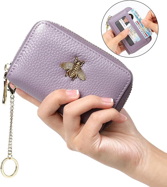 imeetu RFID Credit Card Holder, Small Leather Zipper Card Case Wallet for Women