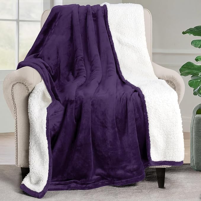 Utopia Bedding Sherpa Blanket Throw Size (Plum, 50x60 Inches) - Soft Lightweight Plush Fleece Reversible Blanket for Bed, Sofa, Couch, Camping and Travel