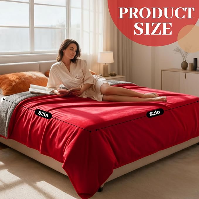 King Size Waterproof Blanket for Bed Couch, 82'' x 82'' Double Side Leakproof Reversible Sherpa Flannel Fleece 3-Layer Lightweight Blanket, Absorbs 80oz(Red/Gray), Machine Washable