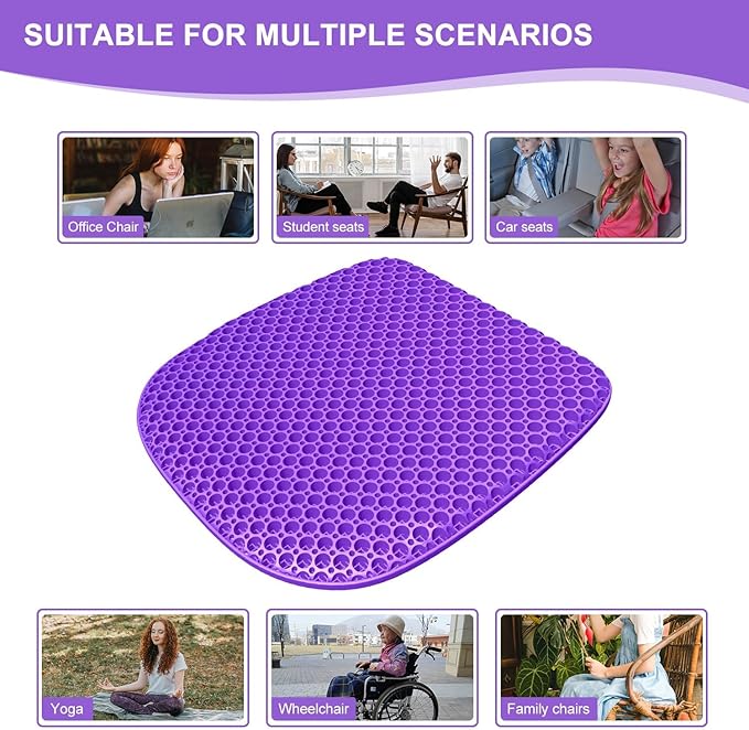Large Gel Seat Cushion for Long Sitting with Non-Slip Cover, Soft & Breathable, Seat Cushion for Chair, Car, Office, Desk Chair, Wheelchair (17" x 15")