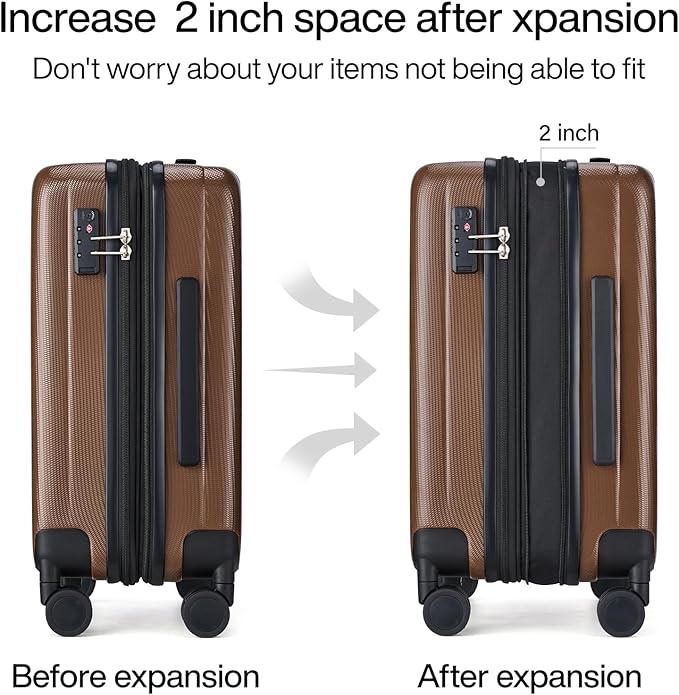 Hanke Expandable Hard Shell Luggage Sets 2 piece Carry on Luggage with Wheels Suitcases Lightweight Checked TSA Luggage Rolling Large Suitcase Travel Luggage Bag Woman Men 20/29 Inch(Brown)