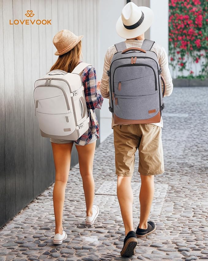 LOVEVOOK Travel Backpack for Women & Men, 50L Carry on Backpack Airline Approved, Large TSA Personal Item Travel Bag fits 17.3" Laptop, Business Weekender Bag for Essentials, 4Pcs