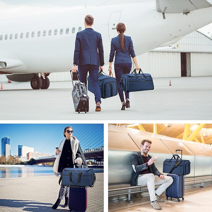 Large Garment Bag for Travel, Bukere Convertible Suit Travel Garment Duffel Bag for Men Women Business, Shoe Compartment, Detachable Shoulder Strap, Multi-Function 2 in 1 Weekender Bag, Blue