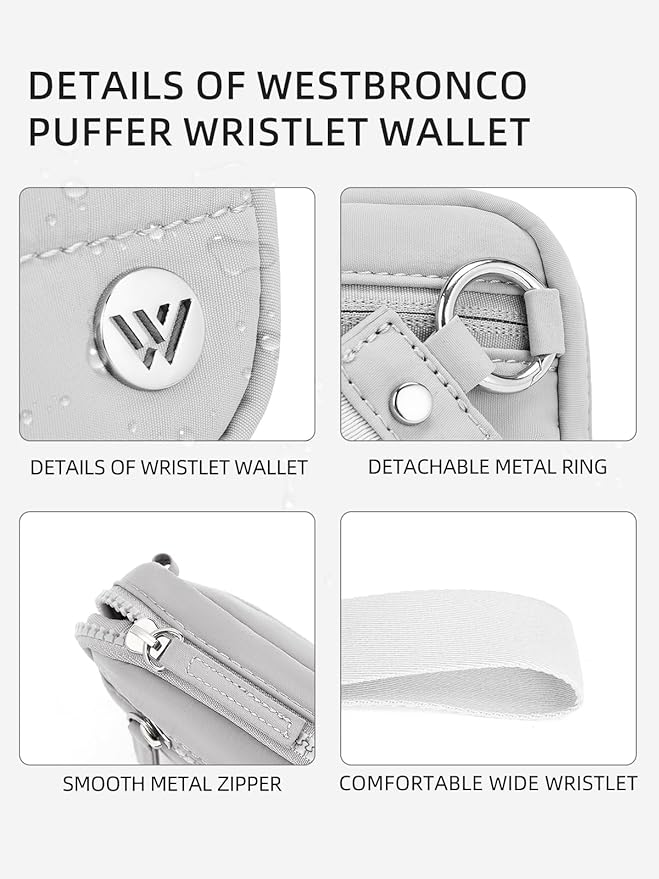 WESTBRONCO Wristlet Wallets for Women – RFID Blocking Quilted Nylon Phone Wallet, Card Holder Purse for Travel & Everyday Use