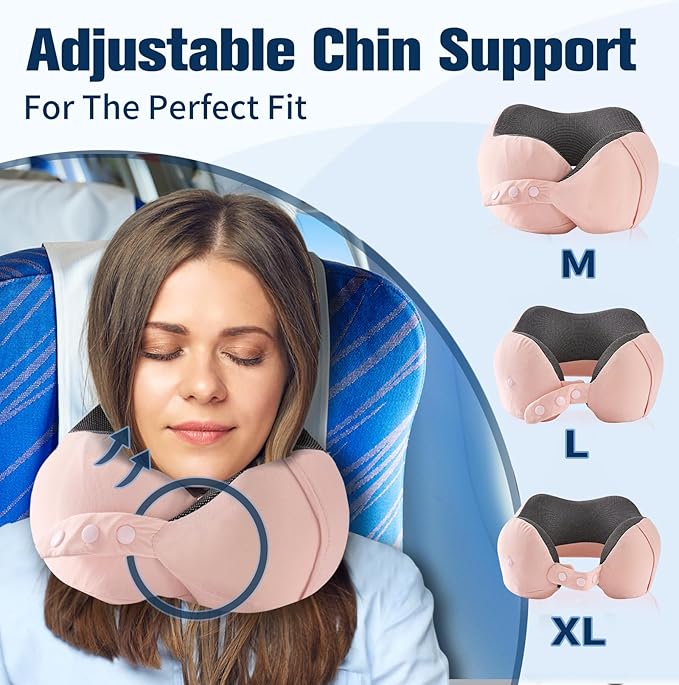 Neck Pillow for Traveling, Travel Pillows for Airplanes,100% Pure Memory Foam Travel Neck Pillow, Adjustable Flight Pillow, Portable Plane Accessories with Eye Mask, Earplugs, Carry Bag