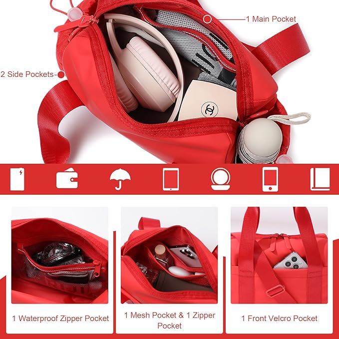 Small Gym Bag for Women, Mini Crossbody Gym Duffle Bag with Wet Compartment, Carry on Gym Tote Bag for Workout Dance Sport Travel (Mini-Red)