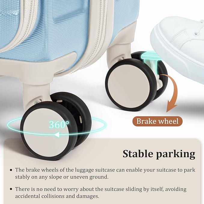 imiomo Carry on Luggage Airline Approved with Front Pocket and USB Port, Hard Shell 20 Inch Travel Carry-on Suitcase with Spinner Wheels and TSA Lock, Blue Beige