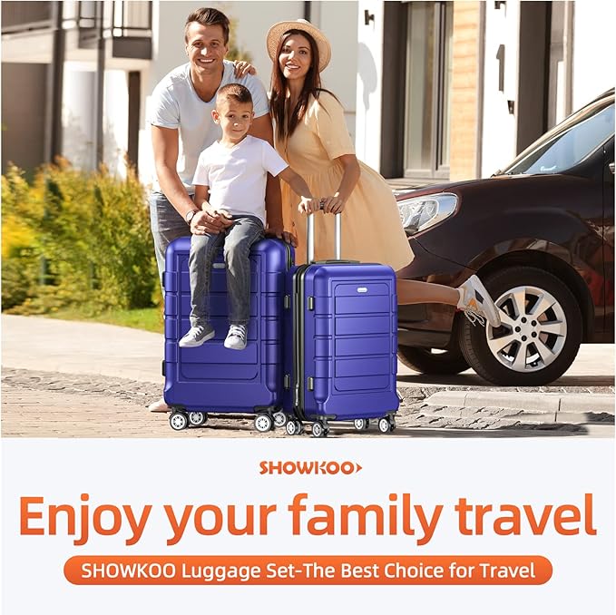 SHOWKOO Luggage Sets Expandable 100% PC Durable Suitcase Sets Double Wheels TSA Lock 4 Piece Luggage Set Royal Blue