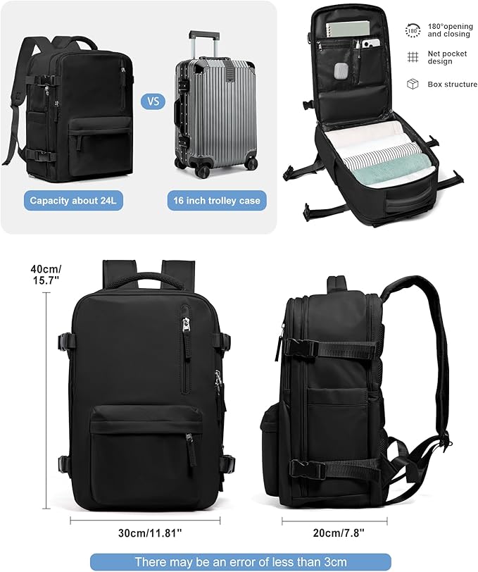 VGCUB Travel Backpack for Women Men for Spirit Airlines Personal Item Bag 18x14x8 Inches Laptop College Waterproof Carry on Flight Approved Work Backpack Mochila de Viaje,Black