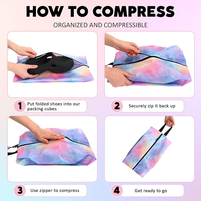 6 Pcs Travel Shoe Bags with Zipper Portable Suitcase Shoe Organizer Packing for Men Women Nylon Multicolor(L,Watercolor)