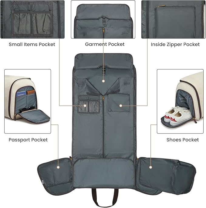 S-ZONE Carry On Garment Bag for Travel Convertible Duffle Bags for Men Women 2 in 1 Hanging Suitcase Business with Toiletry Bag