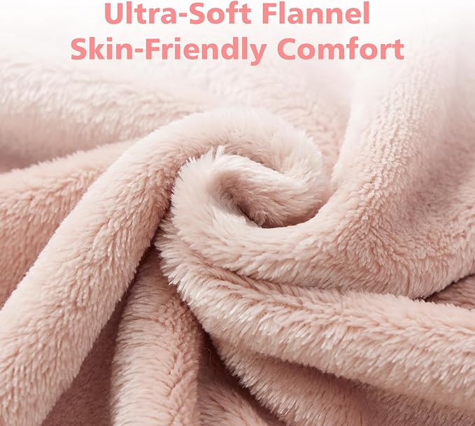 Travel Blanket with Carry Bag, Lightweight Wearable Airplane Blanket, Soft Packable Throw for Travel & Office Blush Pink
