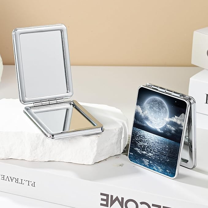 Pocket Mirror, Small Travel Mirror with Magnification, Portable Double-Sided Magnifying Cosmetic Mirror for Daily (Beautiful Starry Sky)