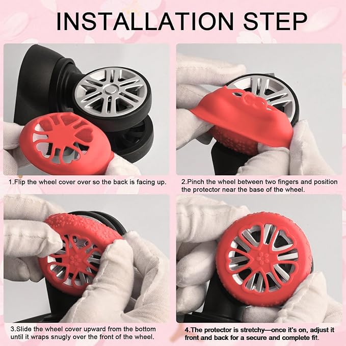 Luggage Wheel Protector, 8PCS Sakura Love Design - Premium Silicone Protectors for 2-2.4" Spinner Wheels Anti-Slip, Ultra-Quiet & Wear-Resistant Travel Accessories (Red)