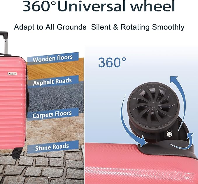 Luggage Sets 3 Piece (20/24/28 Inch) Carry on Suitcase with Wheels PC+ABS Hardside Spinner Travel Luggage - Pink